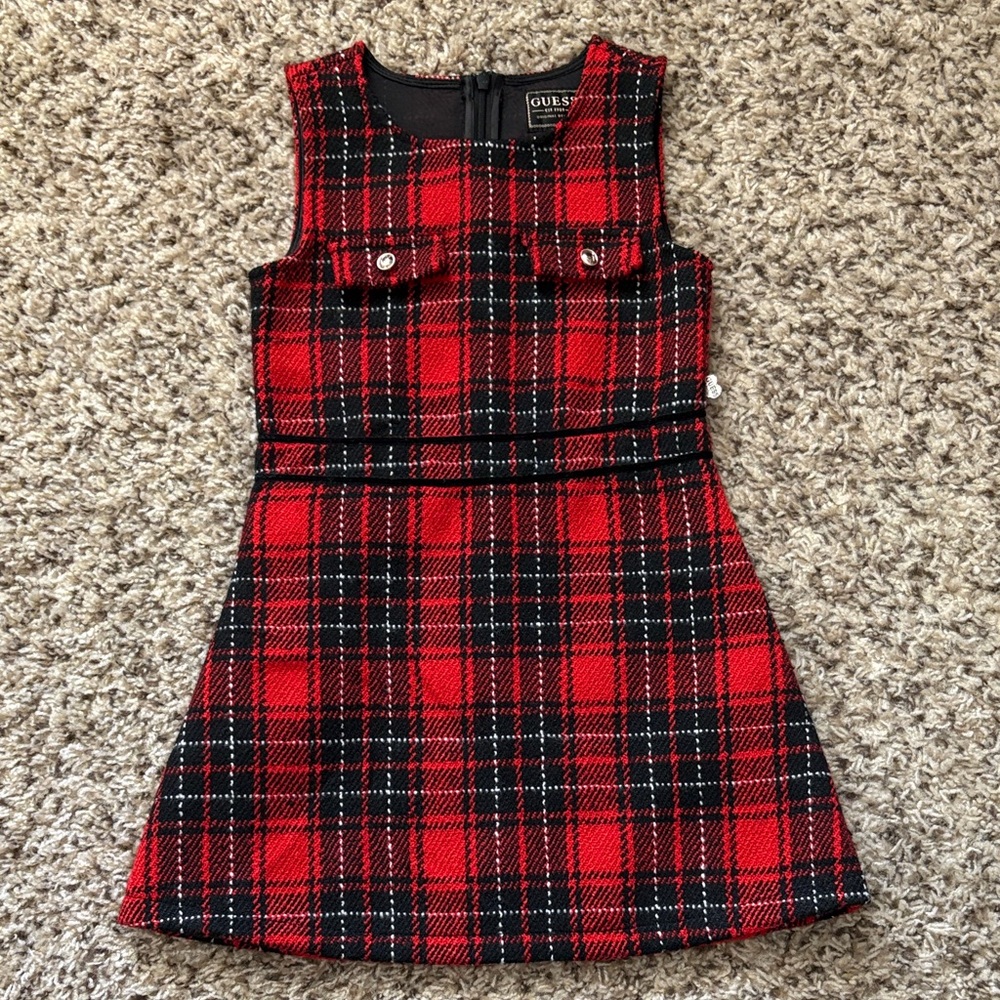 Guess Kids Red and Black Plaid Dress